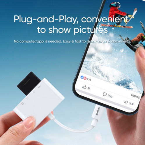 Joyroom S-H142 4 en 1 8 broches à la carte SD / TF + 8 broches de broche + Interface USB Adaptateur de lecteur de caméra OTG, compatible avec iOS 13 (blanc) SJ501A1092-07
