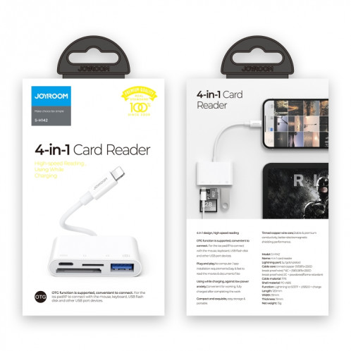 Joyroom S-H142 4 en 1 8 broches à la carte SD / TF + 8 broches de broche + Interface USB Adaptateur de lecteur de caméra OTG, compatible avec iOS 13 (blanc) SJ501A1092-07