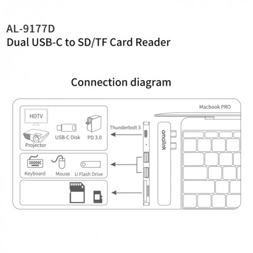Amalink 9177D Dual Type-C / USB-C sur le lecteur de carte SD / TF (gris) SA101A1217-06