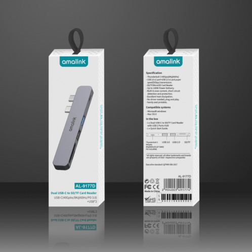 Amalink 9177D Dual Type-C / USB-C sur le lecteur de carte SD / TF (gris) SA101A1217-06