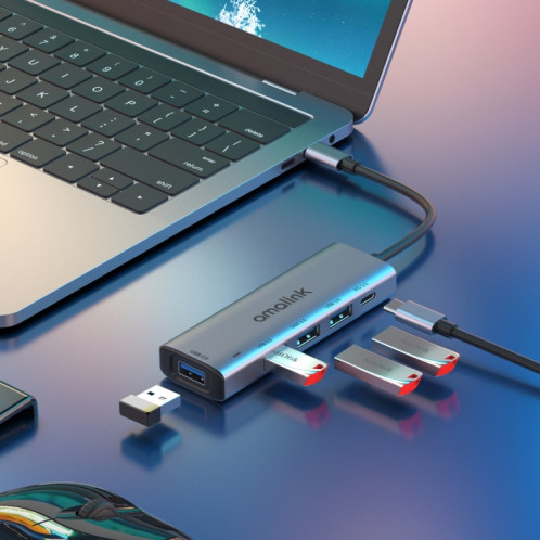 AMALINK 95119D TYPE-C / USB-C à 4 ports Station d'accueil de hub USB + PD 3.0 (gris) SA301A890-06