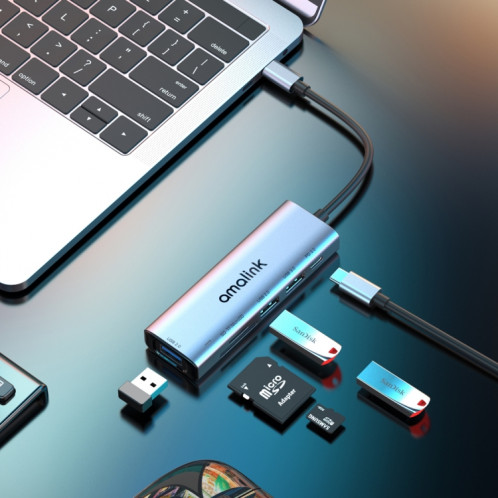 AMALINK 95120D Type-C / USB-C à SD / TF + 3 ports USB + PD 3.0 HUB multifonctions (gris) SA801A847-06