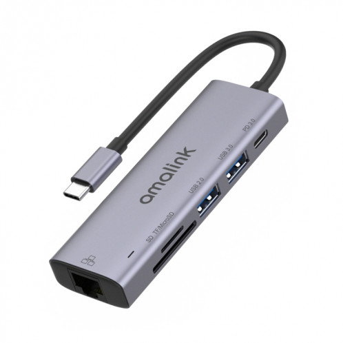 Amalink 95122D Type-C / USB-C sur RJ45 + 2 ports HUB Multi-Fonctionnement USB + PD 3.0 (gris) SA201A886-07
