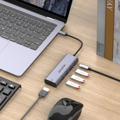 Amalink 95123D Type-C / USB-C à HDMI + 3 ports Hub USB + PD 3.0 Multi-Fonctions (gris) SA501A1706-07