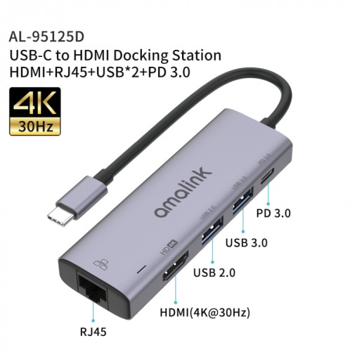 Amalink 95125D Type-C / USB-C à HDMI + PORTS HUB USB + PD 3.0 Multi-Fonctions (gris) SA101A1113-07
