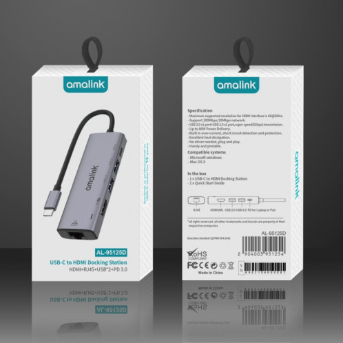 Amalink 95125D Type-C / USB-C à HDMI + PORTS HUB USB + PD 3.0 Multi-Fonctions (gris) SA101A1113-07