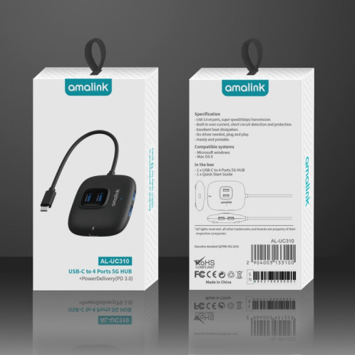 Amalink UC310 Type-C / USB-C à 4 ports Hub multifonctions USB (noir) SA701A526-07