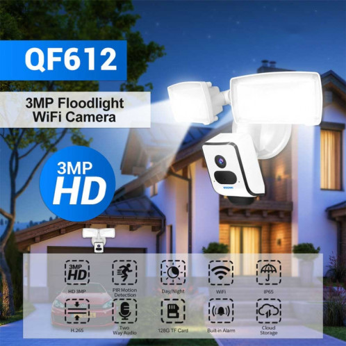 Escam QF612 3MP WiFi IP Caméra et projecteur, support Night Vision / Pir Détection (Fiche UE) SE401A696-07