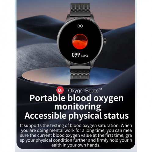 Montre Smart Smart NY20 1.3 pouces, Support Moniteur de sommeil / Moniteur de l'oxygène sanguin (noir) SH701B882-08