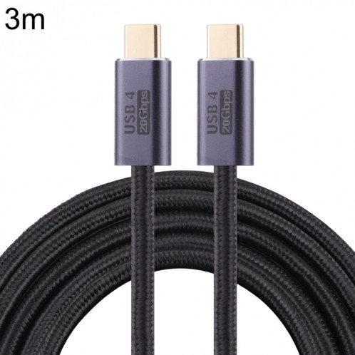 20 Gbps USB 4 Homme USB-C / TYPE-C mâle au câble de données tressé mâle USB-C / C / C / C / C / Cable Longueur: 3M (Noir) SH505A1088-05