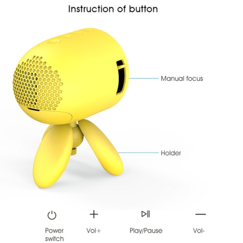 YG220 Même écran Version Enfants PROJECTEUR MINI LED PORTABLE PORTABLE HOMMEUR HOMMEUR PROJETOR, TYPE DE BOUCLE: AU Fiche (Jaune) SH904C1434-09