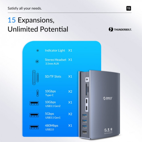 Station d'accueil Thunderbolt ORICO TB3-S3 Thunderbolt (gris) SO901A535-07