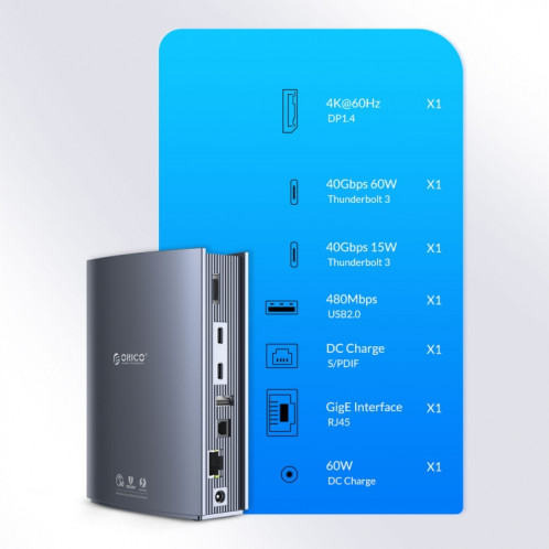 Station d'accueil Thunderbolt ORICO TB3-S3 Thunderbolt (gris) SO901A535-07