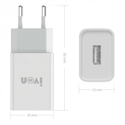 Ivon Ad-33 2 en 1 2.1a Chargeur de voyage à port USB unique + 1M USB à micro-câble de données USB de données USB, (Blanc) SI201A1144-07