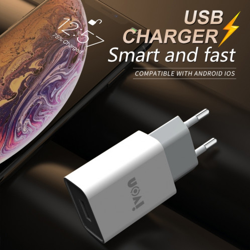 Ivon Ad-33 2 en 1 2.1a Chargeur de voyage à port USB unique + 1M USB à micro-câble de données USB de données USB, (Blanc) SI201A1144-07