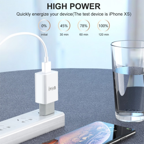 Ivon Ad-33 2 en 1 2.1a Chargeur de voyage à port USB unique + 1M USB à micro-câble de données USB de données USB, (Blanc) SI201A1144-07