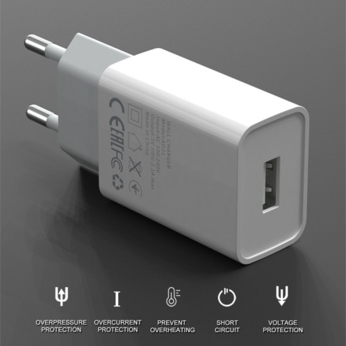 Ivon Ad-33 2 en 1 2.1A Chargeur de voyage à port USB unique + 1M USB sur USB-C / Type-C Set de câble de données, Plug UE (blanc) SI401A1236-07
