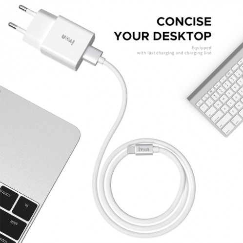 Ivon Ad-35 2 en 1 18W QC3.0 Port USB Chargeur de voyage + 1M USB à Micro USB Data Set de câble de données, Fiche EU (Blanc) SI801A1228-07