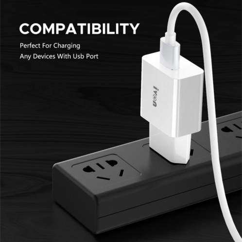 Ivon Ad-35 2 en 1 18W QC3.0 Port USB Chargeur de voyage + 1M USB à Micro USB Data Set de câble de données, Fiche EU (Blanc) SI801A1228-07