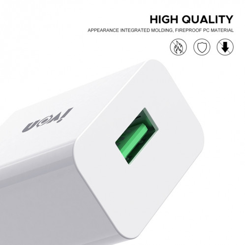 Ivon Ad-35 2 en 1 18W QC3.0 Port USB Chargeur de voyage Port + 1M USB à USB-C / Type-C Set de câble de données, Fiche EU (Blanc) SI901A1721-07