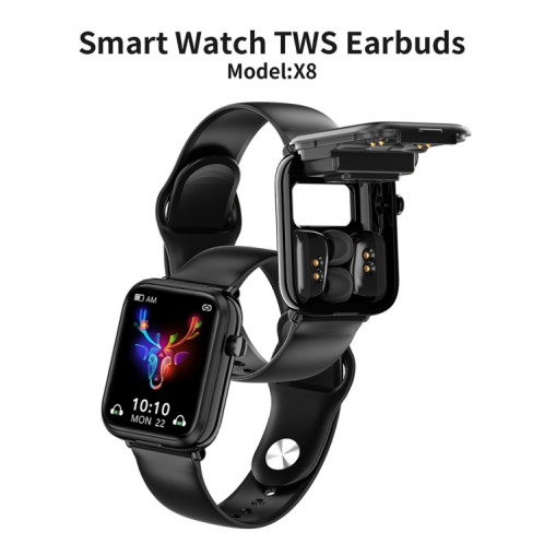X8 1,69 pouces IPS Smart Watch Smart Watchuds TWS, support Bluetooth Appel (Noir) SH401A1824-07