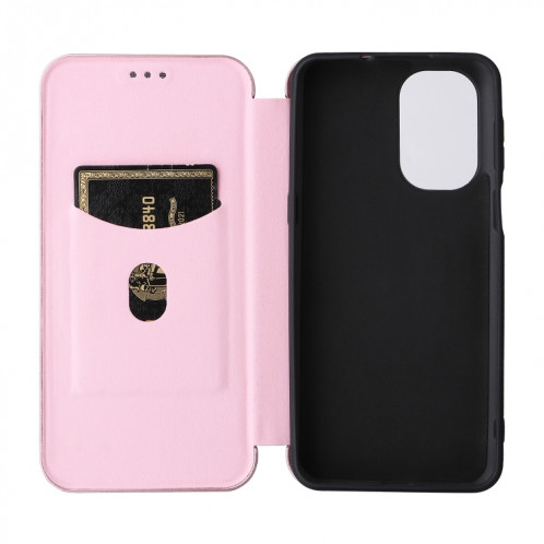 Pour Ulefone note 13P Texture de la fibre de carbone Magnetic Horizontal Flip PU Coque Téléphone (Rose) SH803A1586-07