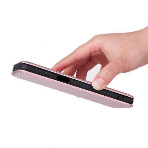 Pour Ulefone note 13P Texture de la fibre de carbone Magnetic Horizontal Flip PU Coque Téléphone (Rose) SH803A1586-07