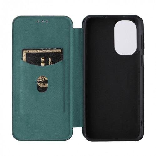 Pour Ulefone NOTE 13P Texture de la fibre de carbone Magnétique Horizontal Horizontal Flip Coque Téléphone (Vert) SH803B1757-07