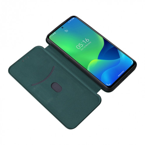 Pour Ulefone NOTE 13P Texture de la fibre de carbone Magnétique Horizontal Horizontal Flip Coque Téléphone (Vert) SH803B1757-07