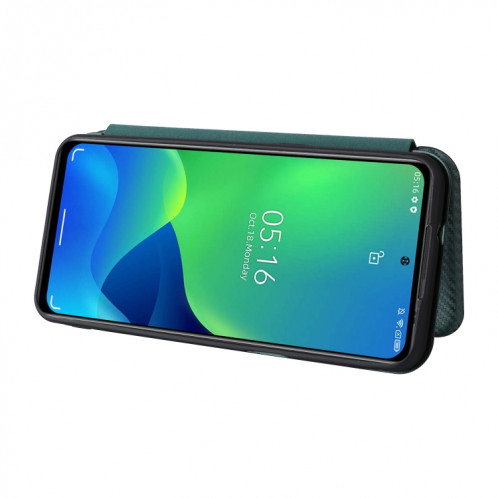 Pour Ulefone NOTE 13P Texture de la fibre de carbone Magnétique Horizontal Horizontal Flip Coque Téléphone (Vert) SH803B1757-07