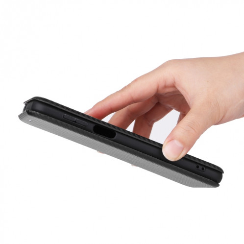 Pour Ulefone NOTE 13P Texture de la fibre de carbone Magnétique Horizontal Flip Coque Téléphone PU (Noir) SH803C1921-07