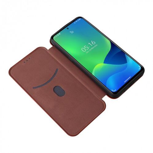 Pour Ulefone note 13P Texture de la texture de la fibre de carbone Horizontal Horizontal Flip PU (Brown) SH803E472-07