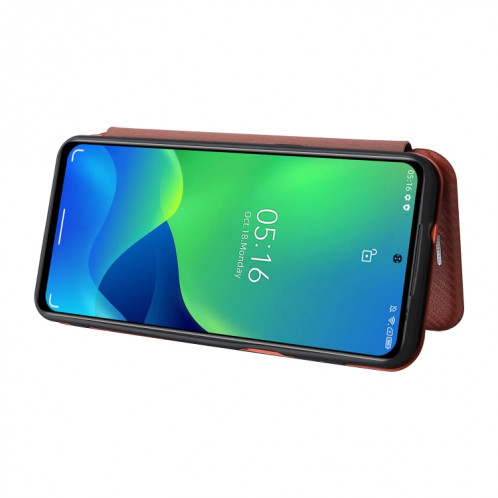 Pour Ulefone note 13P Texture de la texture de la fibre de carbone Horizontal Horizontal Flip PU (Brown) SH803E472-07
