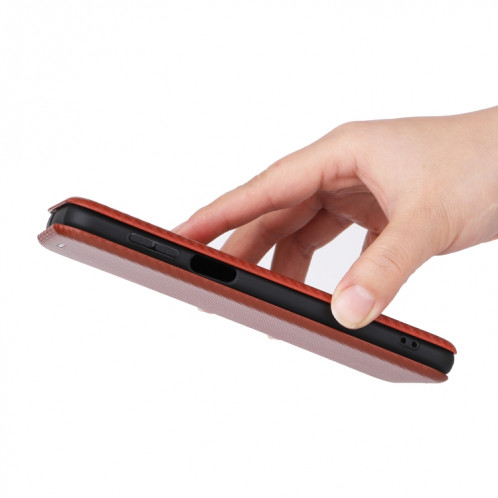 Pour Ulefone note 13P Texture de la texture de la fibre de carbone Horizontal Horizontal Flip PU (Brown) SH803E472-07