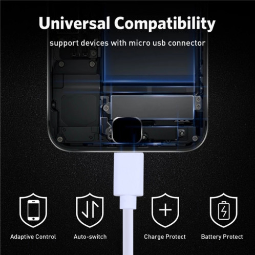 Câble de chargement de noyau de cuivre USB à micro USB, longueur de câble: 30cm (noir) SH101A809-07