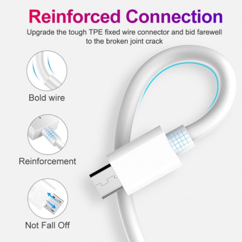 Câble de chargement de noyau de cuivre USB à micro USB, longueur de câble: 1m (blanc) SH103B1158-07