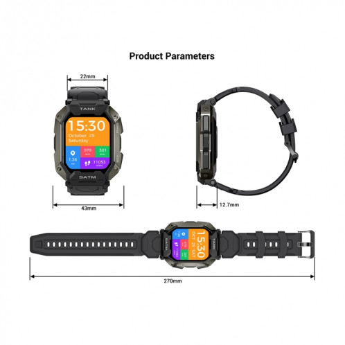 Tank M1 1.72 TFT Screen Watch Smart Watch, Support Surveillance du sommeil / Surveillance de la fréquence cardiaque (Camouflage Noir) SH901C137-07