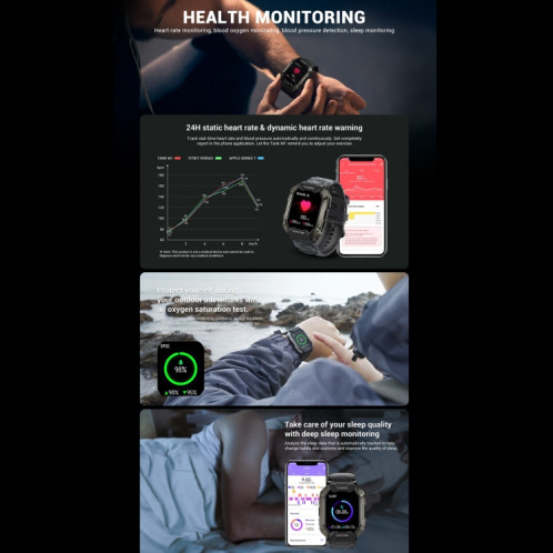 Tank M1 1.72 TFT Smart Watch Smart Watch, Support Surveillance du sommeil / Surveillance de la fréquence cardiaque (Noir) SH901A93-07