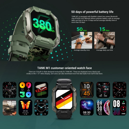 Réservoir M1 1.72 TFT Smart Watch Smart Watch, Support Surveillance du sommeil / Surveillance de la fréquence cardiaque (Camouflage Green) SH901D1682-07
