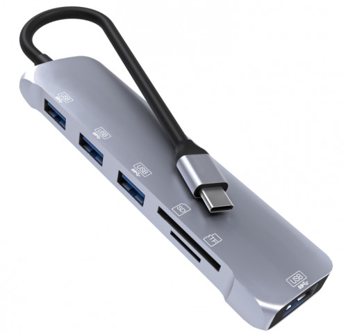 NK-3043 6 en 1 USB-C / Type-C à la fente de la carte TF / SD + 4 Adaptateur femelle USB (gris espace) SH601A1290-07
