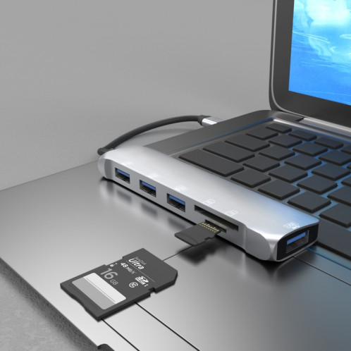 NK-3043 6 en 1 USB-C / Type-C à la fente de la carte TF / SD + 4 Adaptateur femelle USB (gris espace) SH601A1290-07