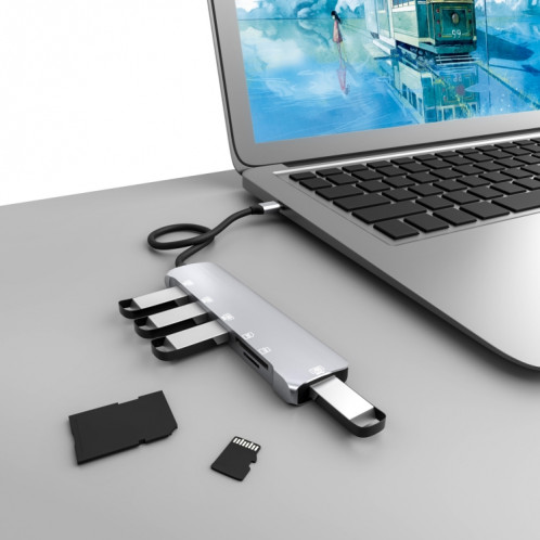 NK-3043 6 en 1 USB-C / Type-C à la fente de la carte TF / SD + 4 Adaptateur femelle USB (gris espace) SH601A1290-07