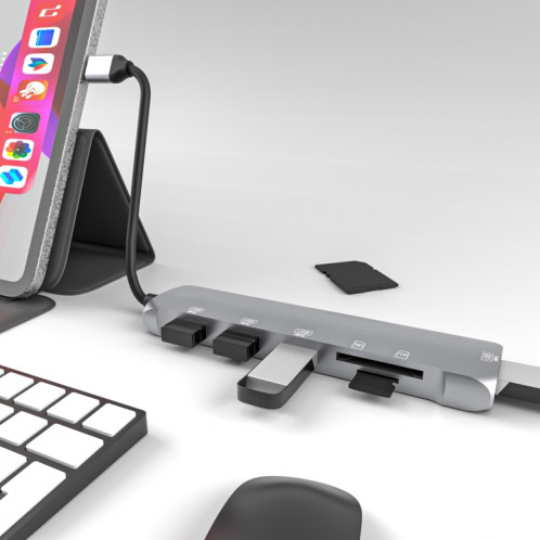 NK-3043 6 en 1 USB-C / Type-C à la fente de la carte TF / SD + 4 Adaptateur femelle USB (gris espace) SH601A1290-07