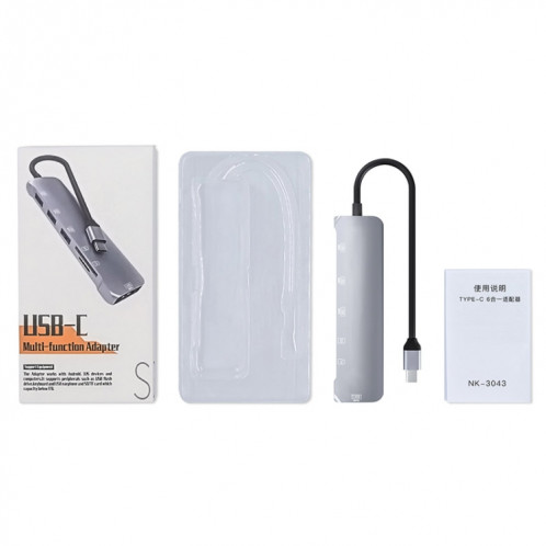 NK-3043 6 en 1 USB-C / Type-C à la fente de la carte TF / SD + 4 Adaptateur femelle USB (gris espace) SH601A1290-07