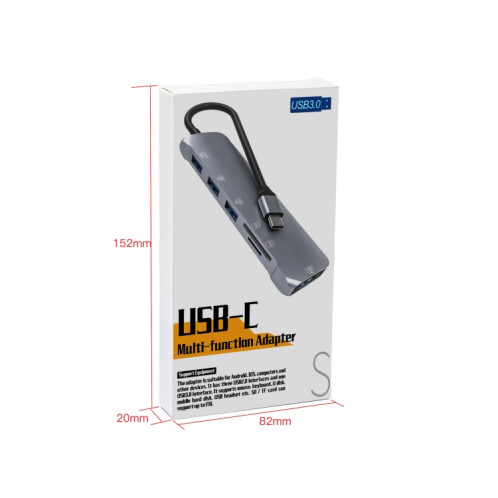 NK-3043H 6 en 1 USB-C / Type-C à la fente de la carte TF / SD + USB 3.0 + 3 USB 2.0 Adaptateur femelle SH67411354-07