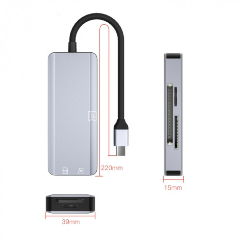 NK-3044 5 en 1 USB-C / TYPE-C à MS / M2 / CF / TF / SD Adaptateur de machines à sous (gris espace) SH801A60-06