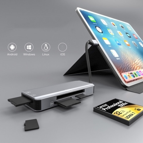 NK-3044 5 en 1 USB-C / TYPE-C à MS / M2 / CF / TF / SD Adaptateur de machines à sous (gris espace) SH801A60-06