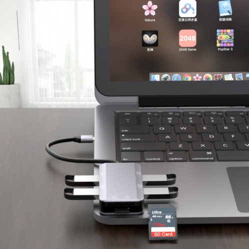 NK-3049 6 en 1 USB-C / Type-C à la fente de la carte TF / SD + 4 Adaptateur femelle USB (gris espace) SH001A516-07