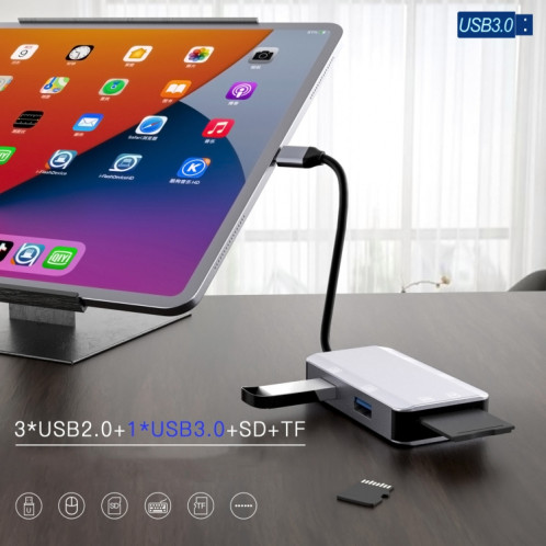 NK-3049H 6 en 1 USB-C / Type-C à la fente de la carte TF / SD + USB 3.0 + 3 USB 2.0 Adaptateur femelle (gris espace) SH501A1451-07