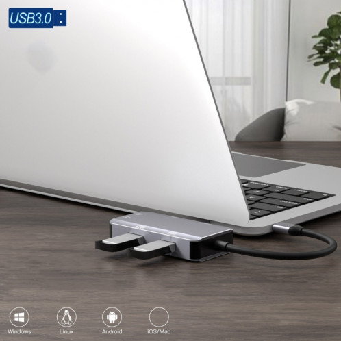 NK-3049H 6 en 1 USB-C / Type-C à la fente de la carte TF / SD + USB 3.0 + 3 USB 2.0 Adaptateur femelle (gris espace) SH501A1451-07